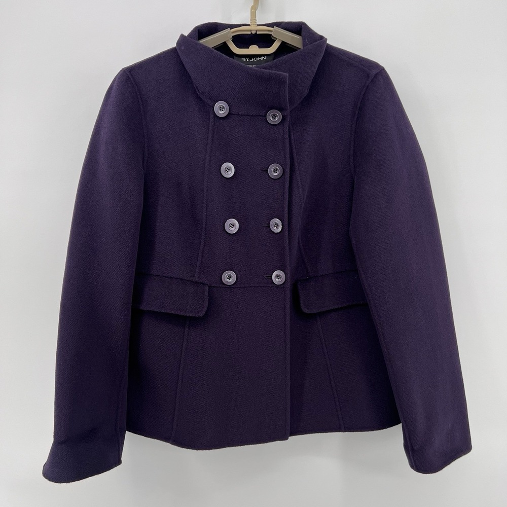 St John Hand Sewn Coat Wool Angora Wool Cashmere‎ Coat Size 8 Purple